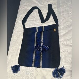 Elegant Black and Blue Woven Shoulder Bag